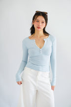 Alix Button Down Long Sleeve Top in Blue