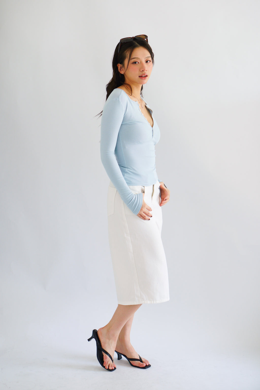 Alix Button Down Long Sleeve Top in Blue