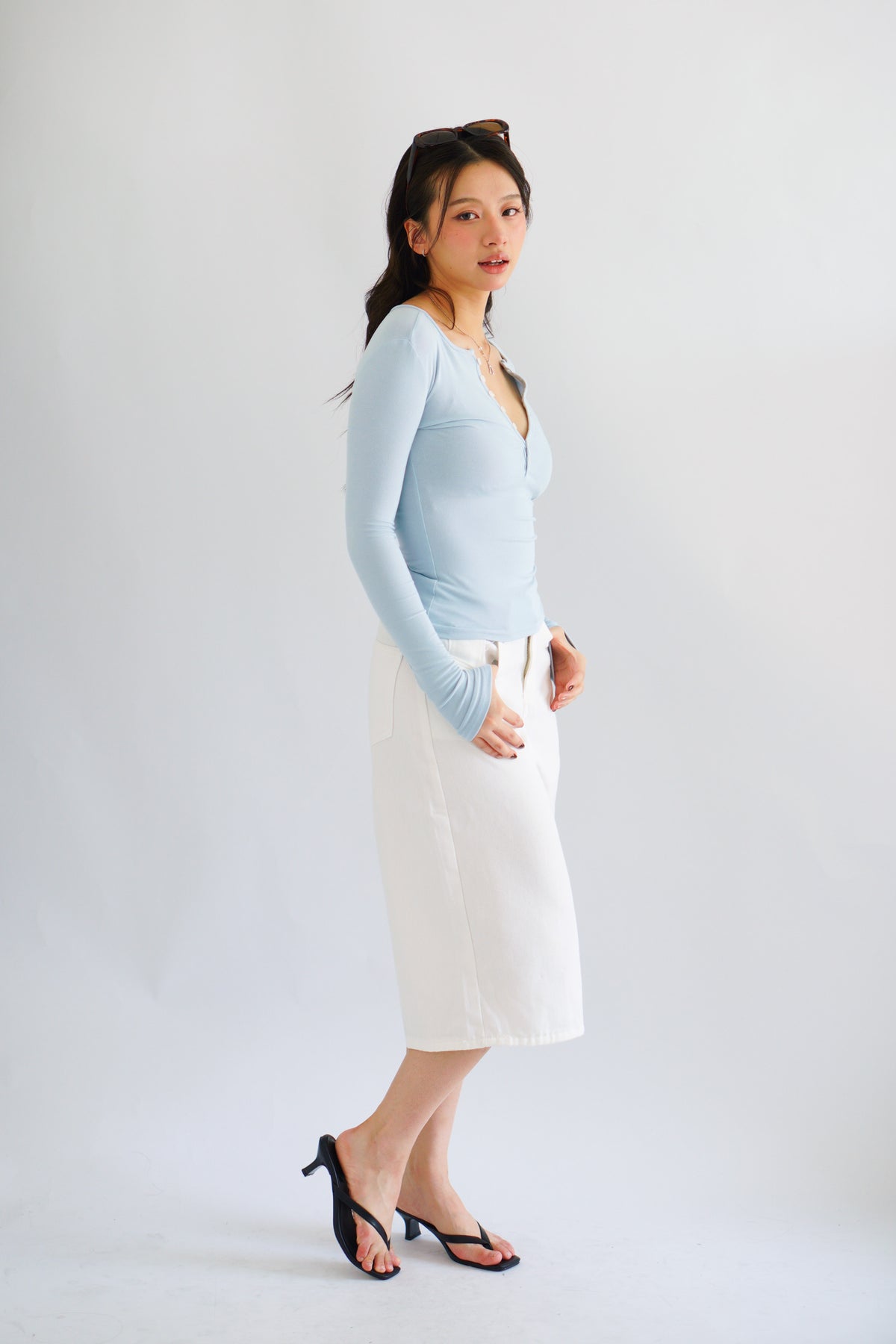 Alix Button Down Long Sleeve Top in Blue