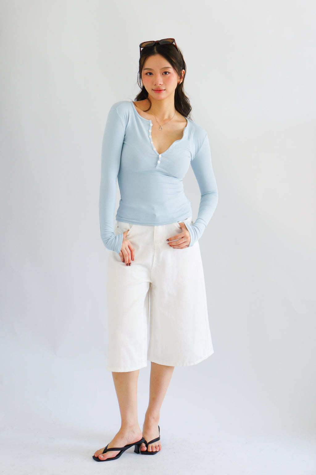 Alix Button Down Long Sleeve Top in Blue