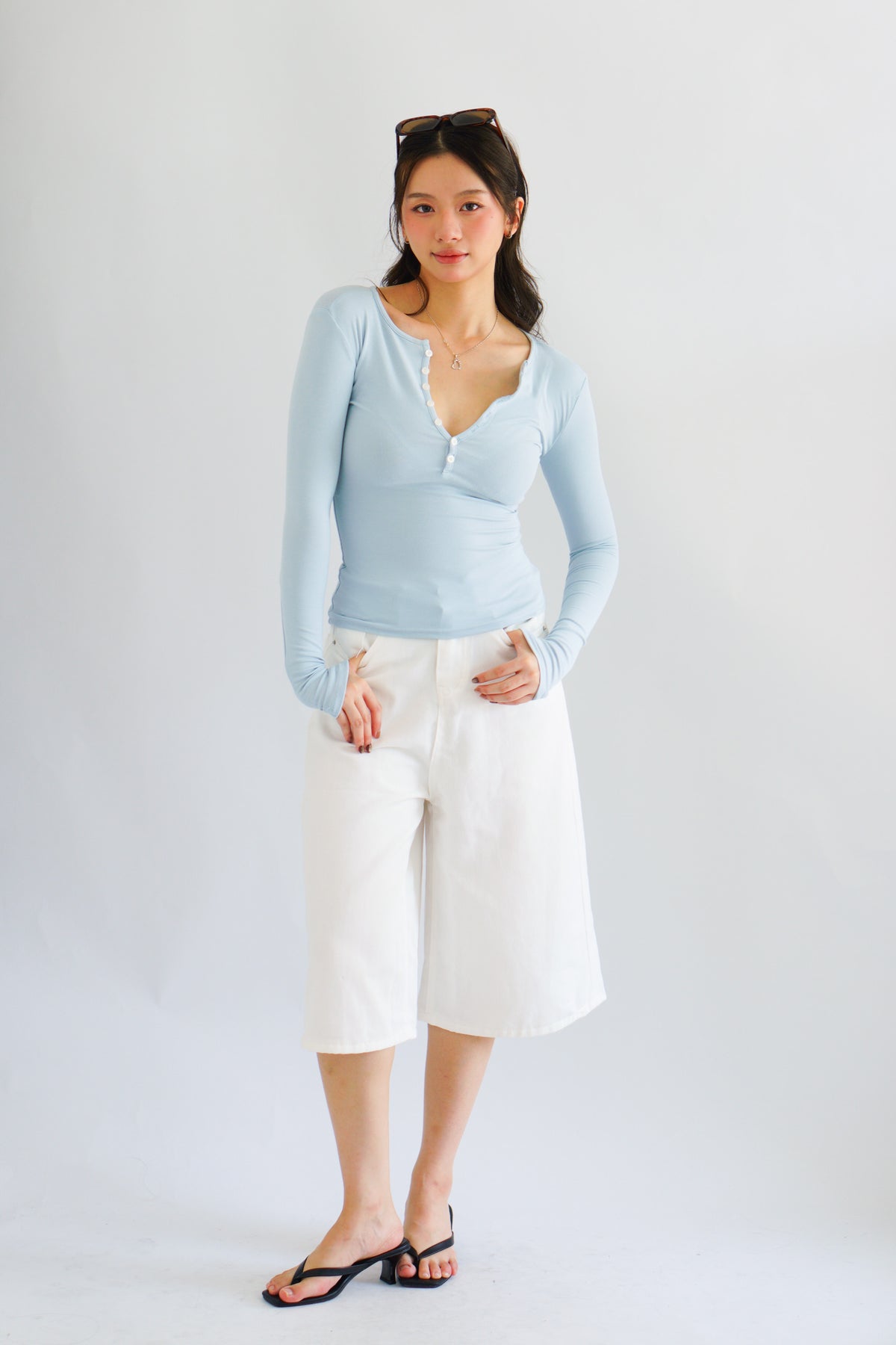 Alix Button Down Long Sleeve Top in Blue