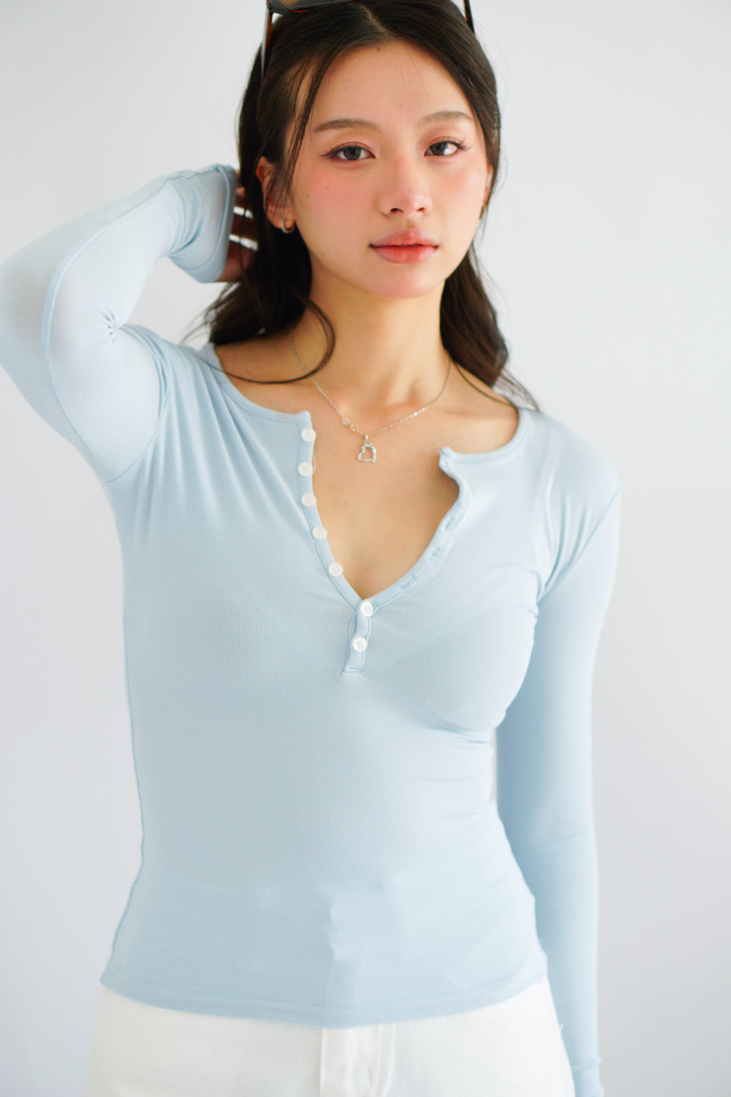 Alix Button Down Long Sleeve Top in Blue