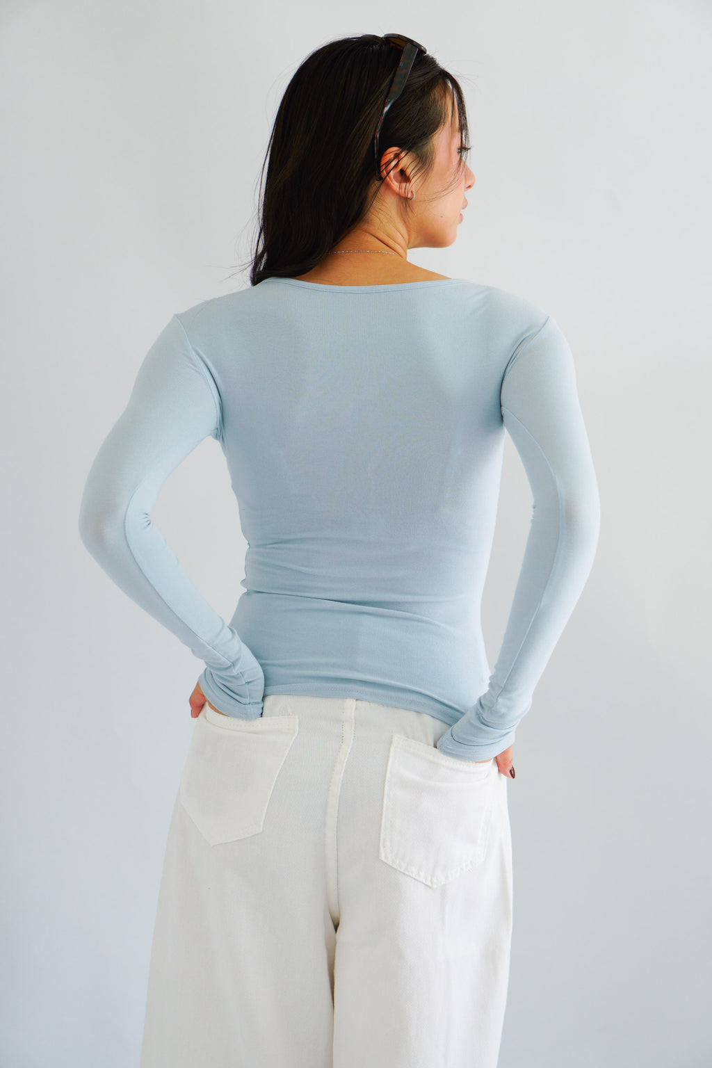 Alix Button Down Long Sleeve Top in Blue