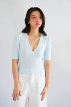 Jeanna V Neck Mid Sleeve Top in Blue