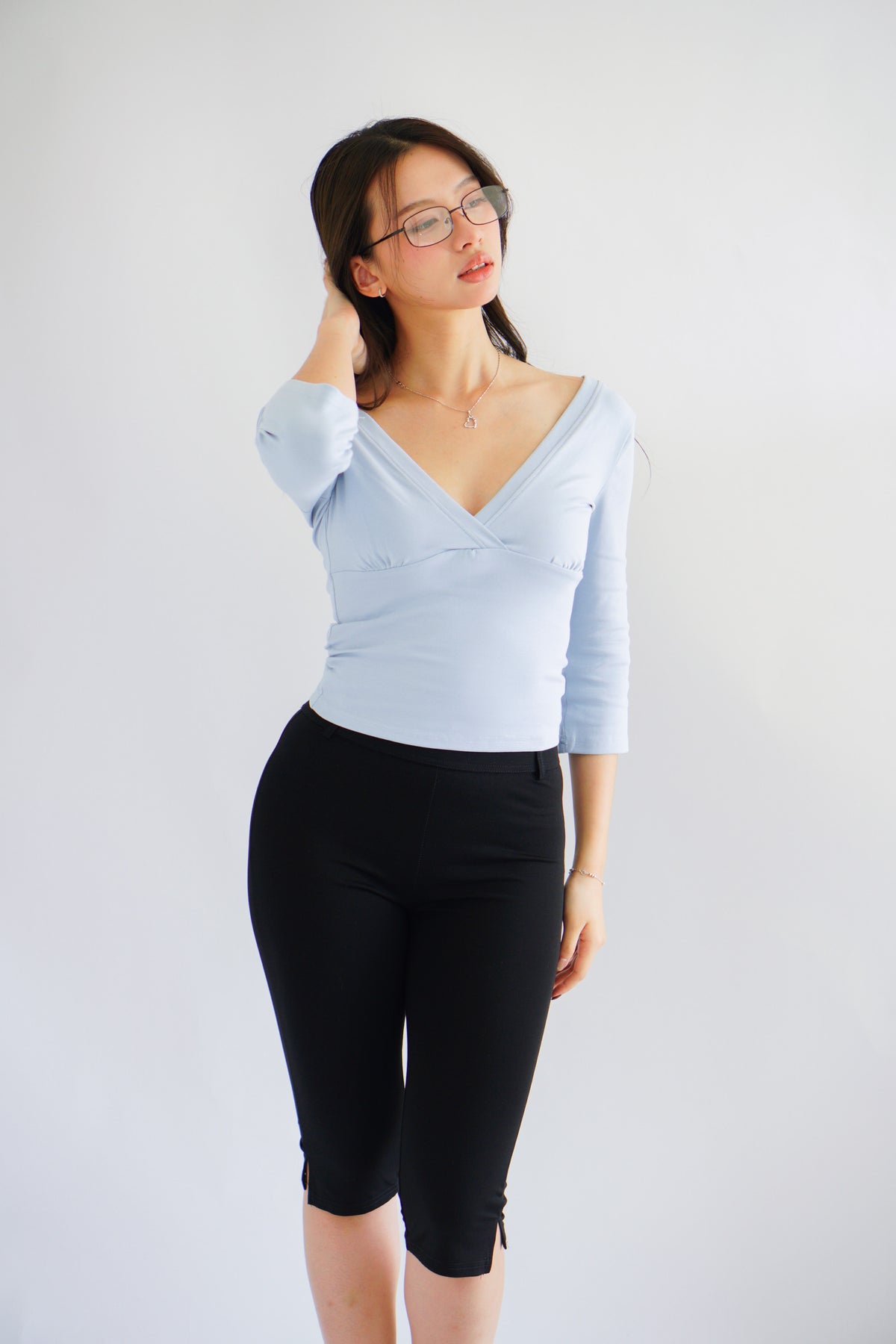 Miss Nara Mid Long Sleeve Top in Blue