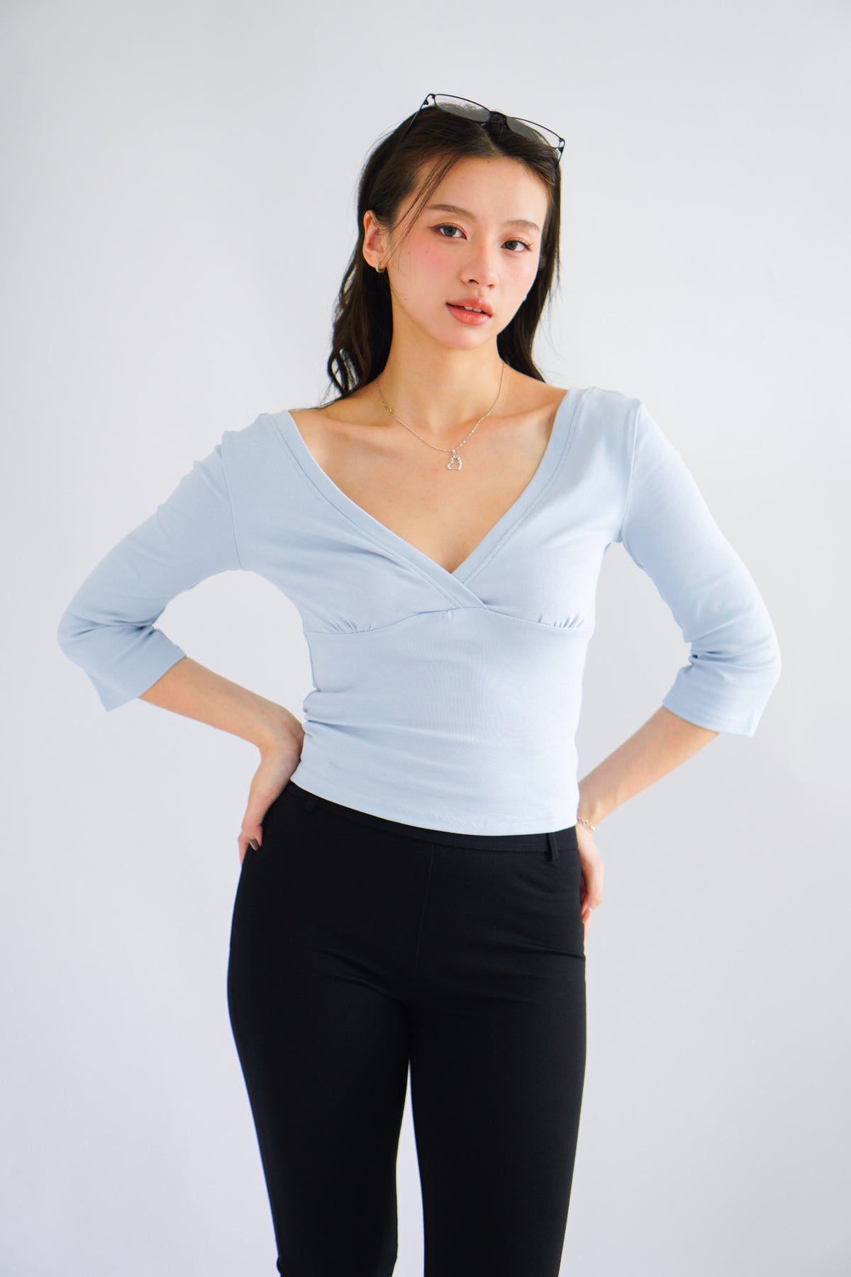 Miss Nara Mid Long Sleeve Top in Blue