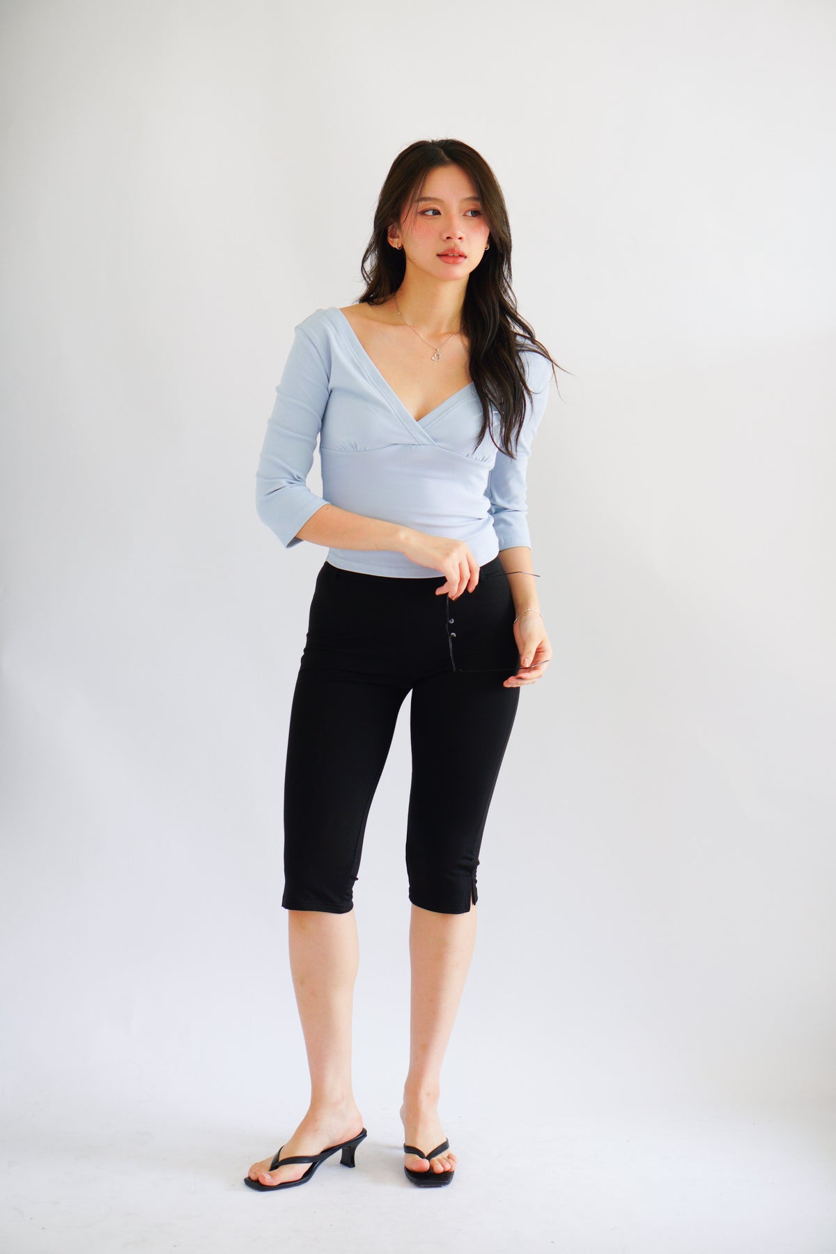 Miss Nara Mid Long Sleeve Top in Blue