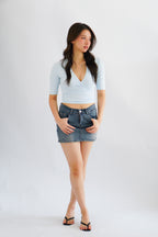Jeanna V Neck Mid Sleeve Top in Blue