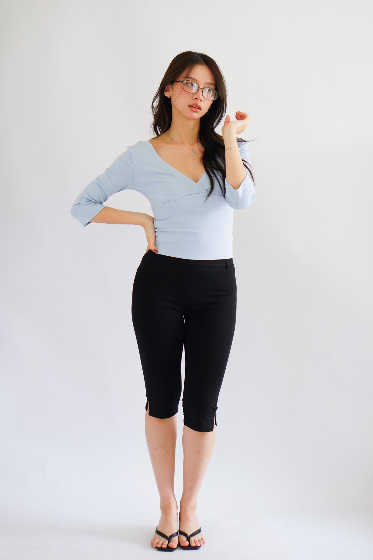 Miss Nara Mid Long Sleeve Top in Blue