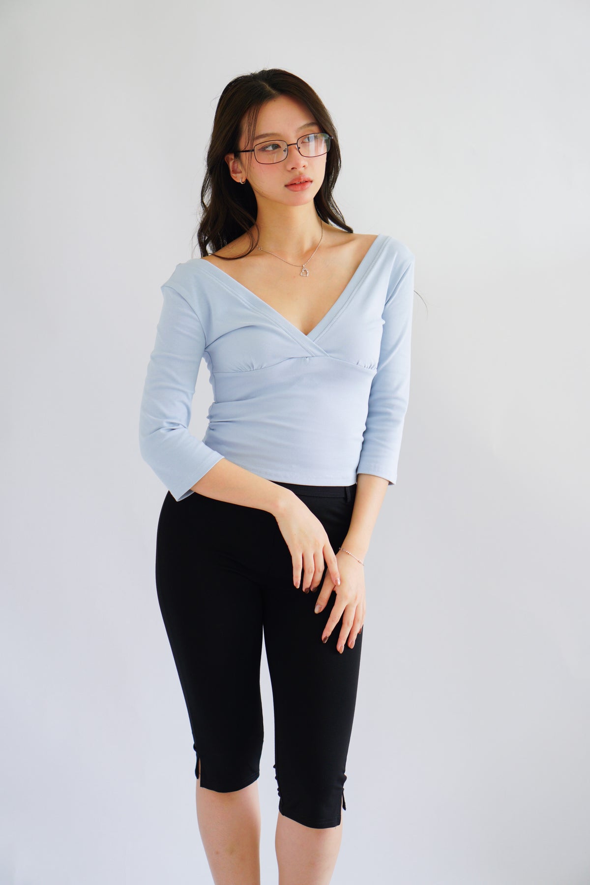 Miss Nara Mid Long Sleeve Top in Blue