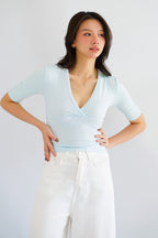 Jeanna V Neck Mid Sleeve Top in Blue