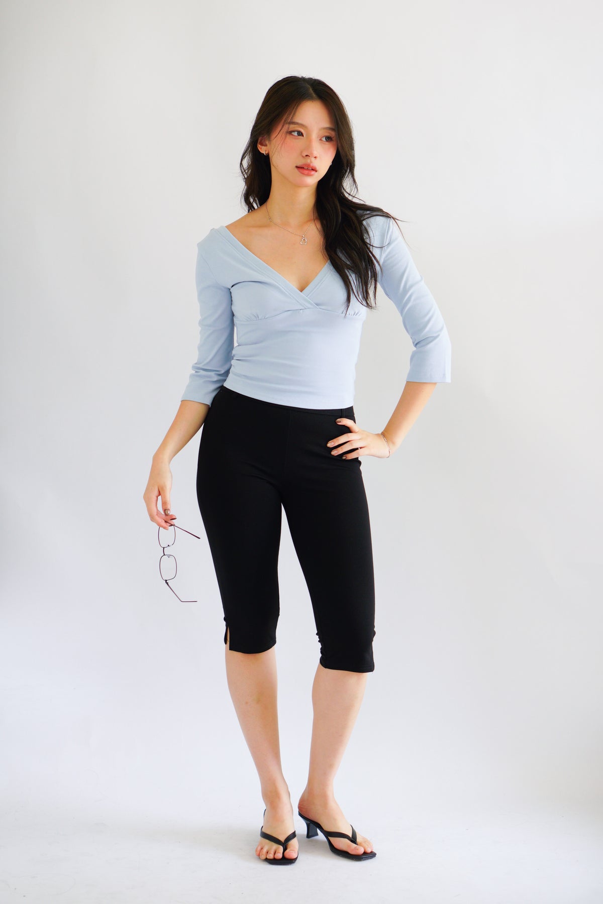Miss Nara Mid Long Sleeve Top in Blue