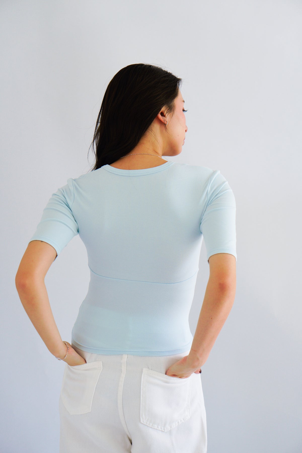 Jeanna V Neck Mid Sleeve Top in Blue