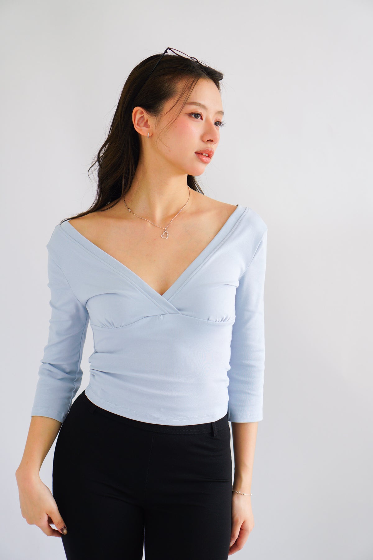 Miss Nara Mid Long Sleeve Top in Blue