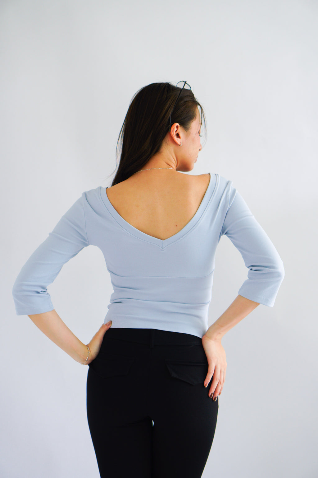 Miss Nara Mid Long Sleeve Top in Blue