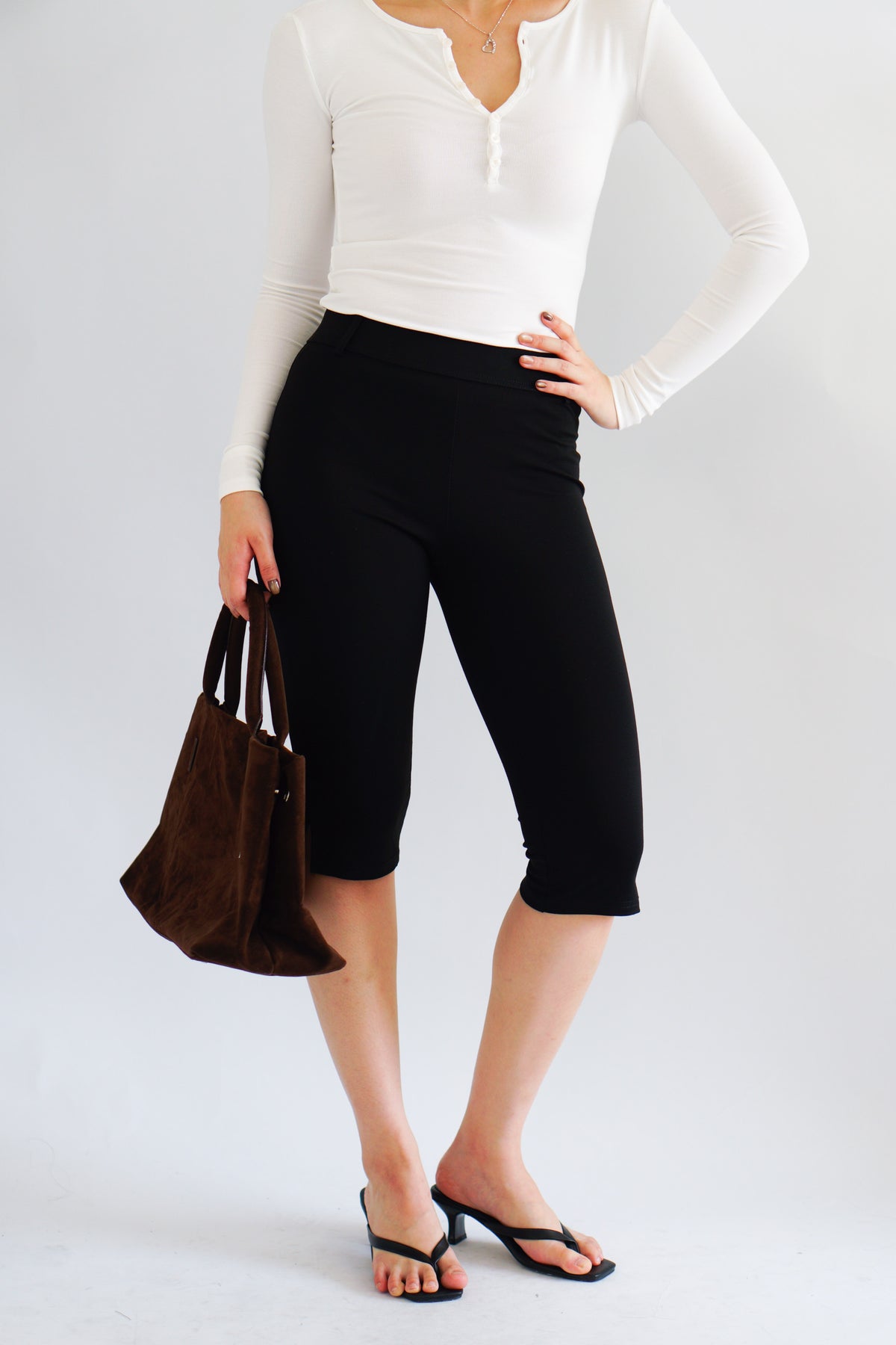 (BACKORDER) Clemence Capri Pants with Belt Hooks in Black
