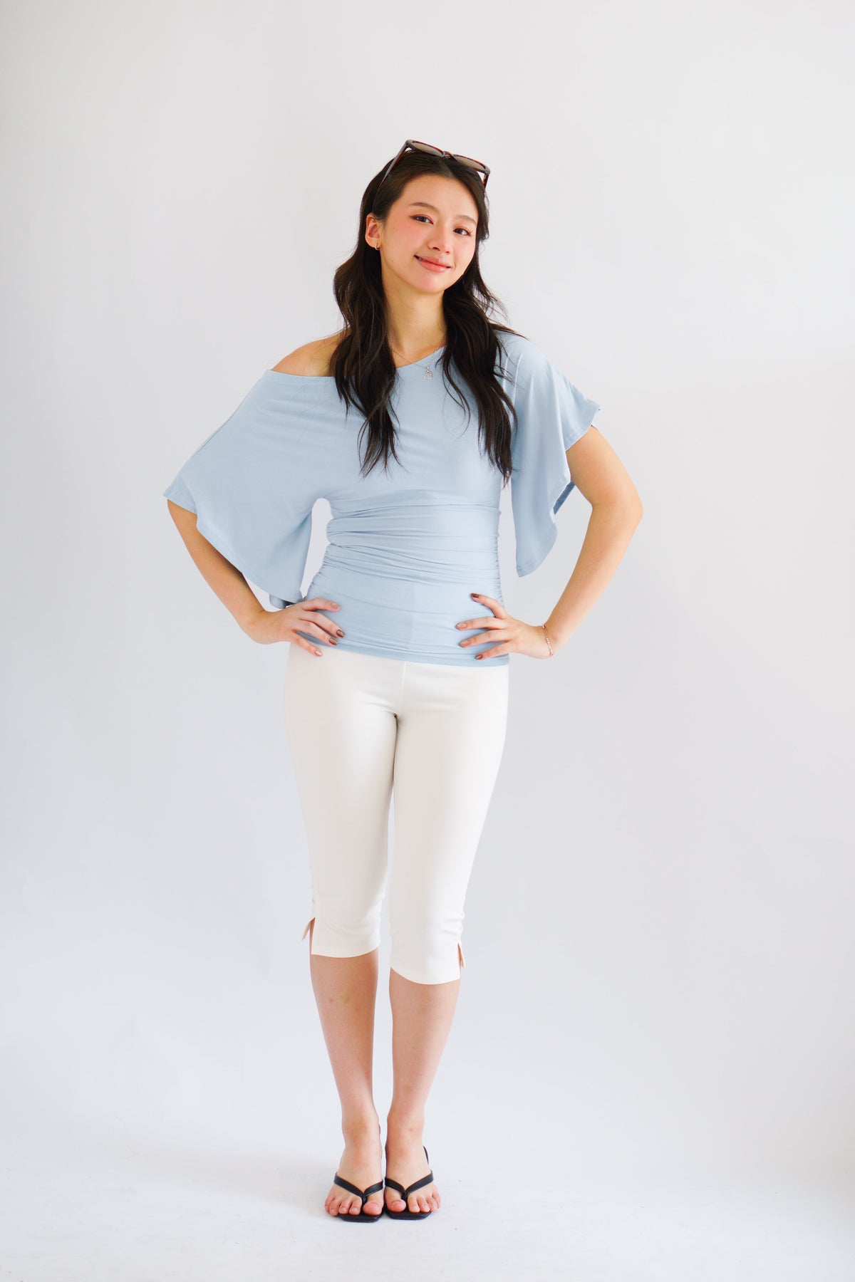 Clemence Capri Pants with Belt Hooks in White