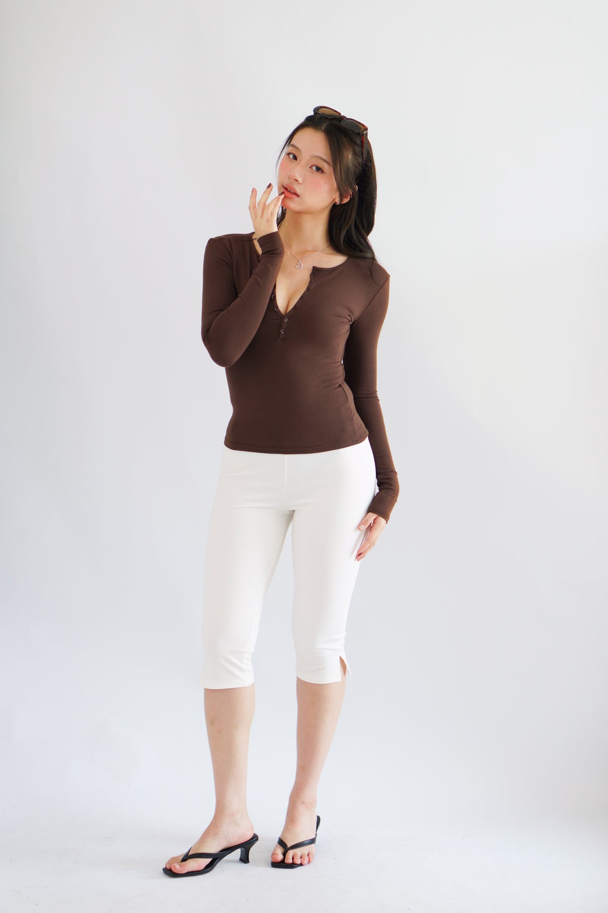 Clemence Capri Pants with Belt Hooks in White