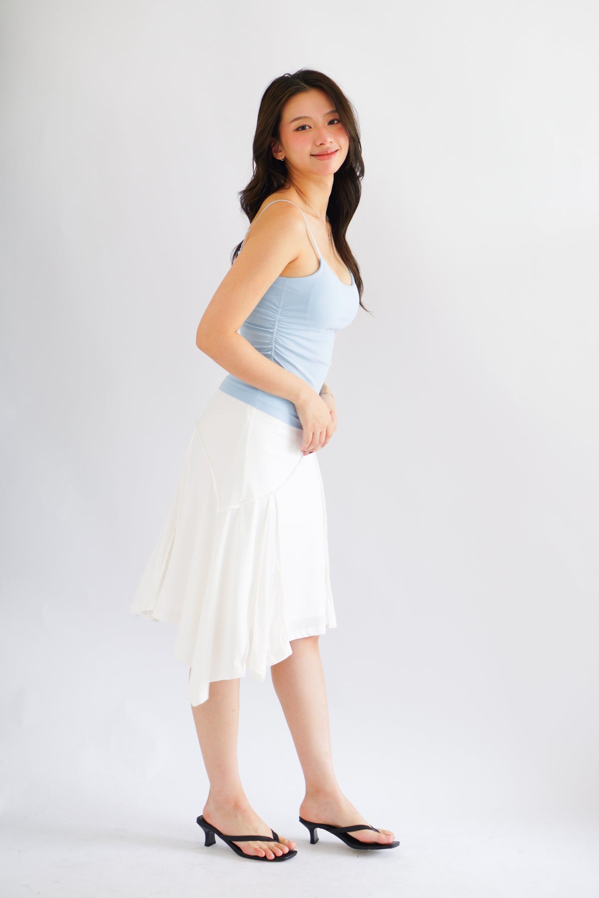 Jaia Asymmetrical Midi Skirt in White