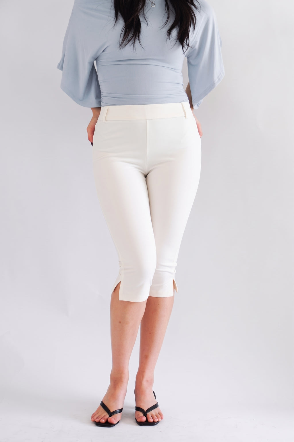 Clemence Capri Pants with Belt Hooks in White