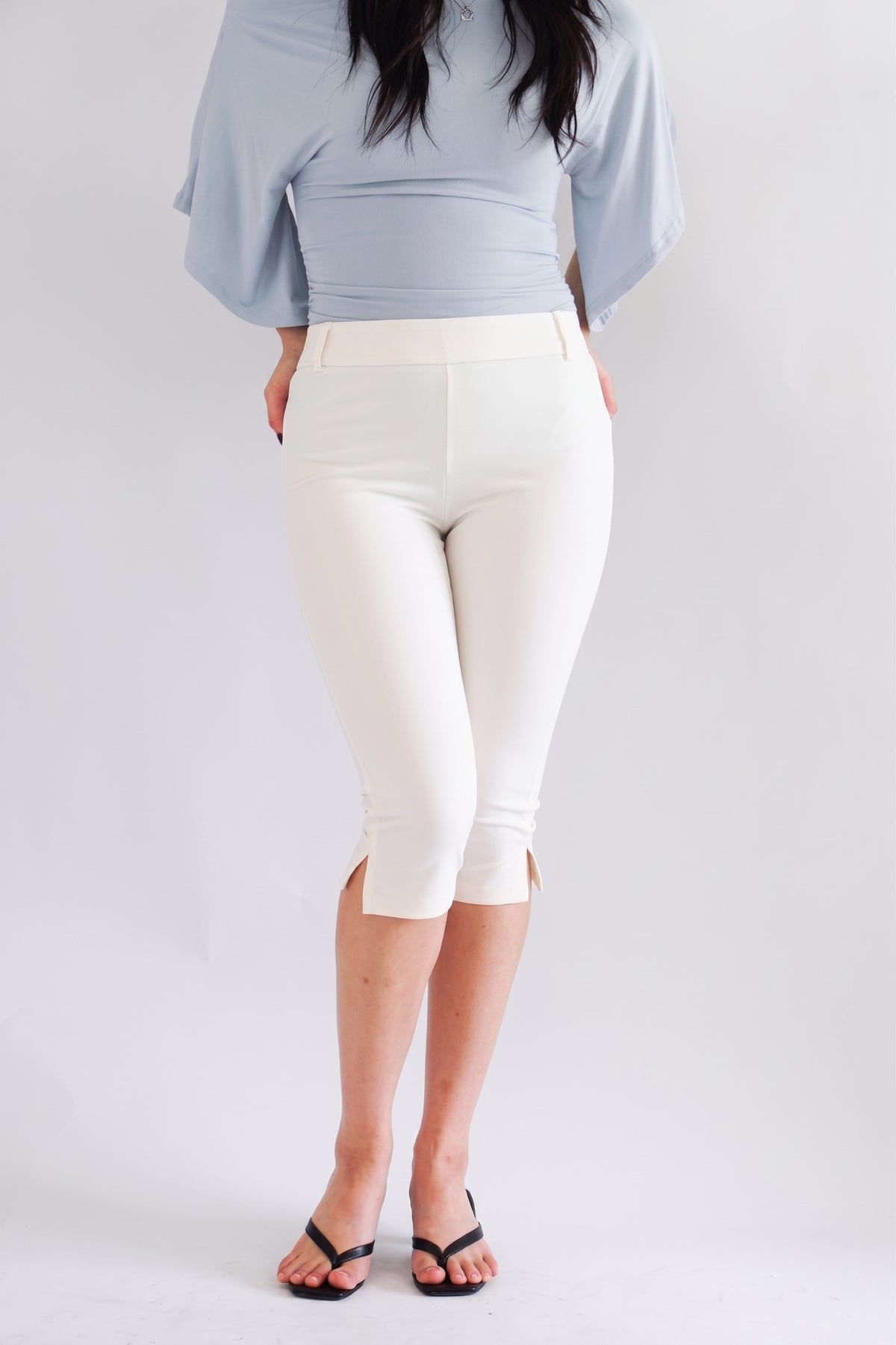 Clemence Capri Pants with Belt Hooks in White