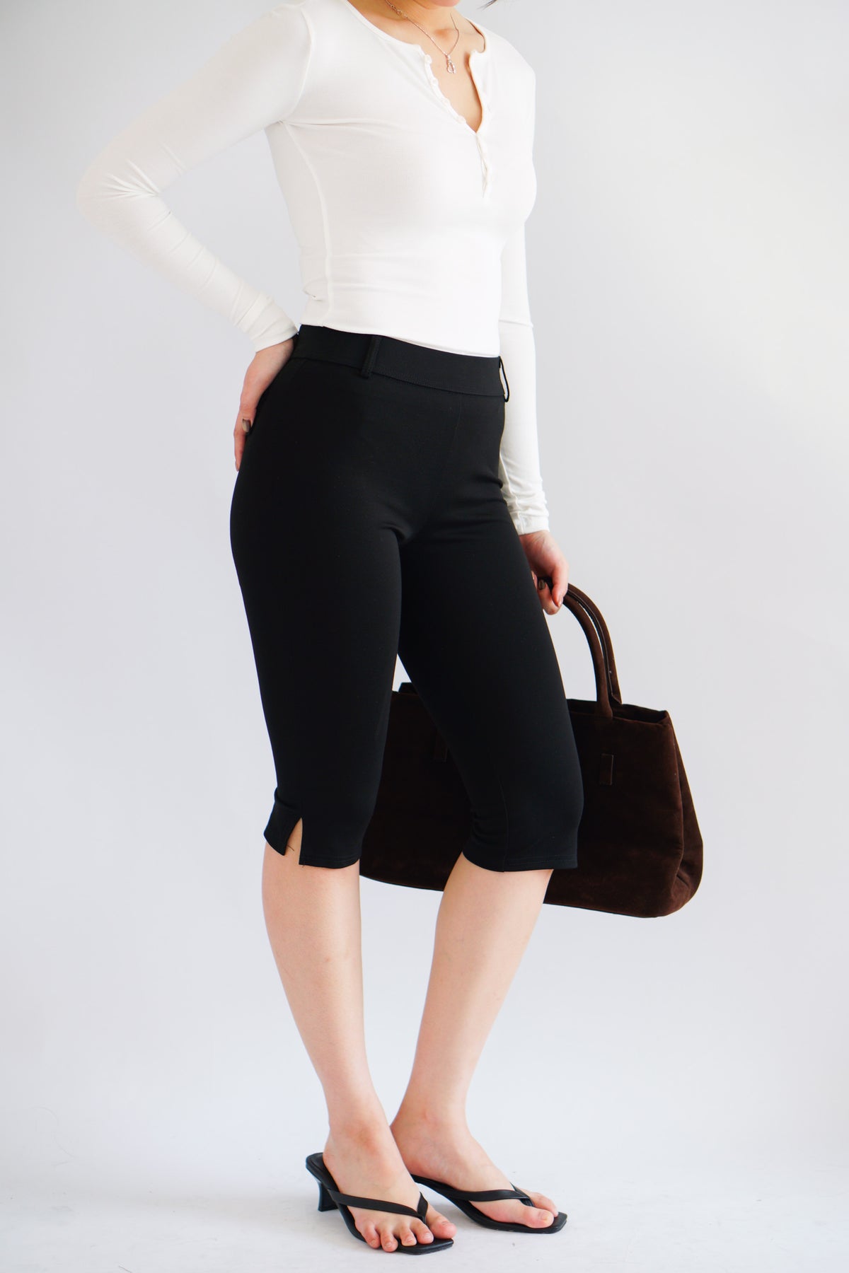 (BACKORDER) Clemence Capri Pants with Belt Hooks in Black
