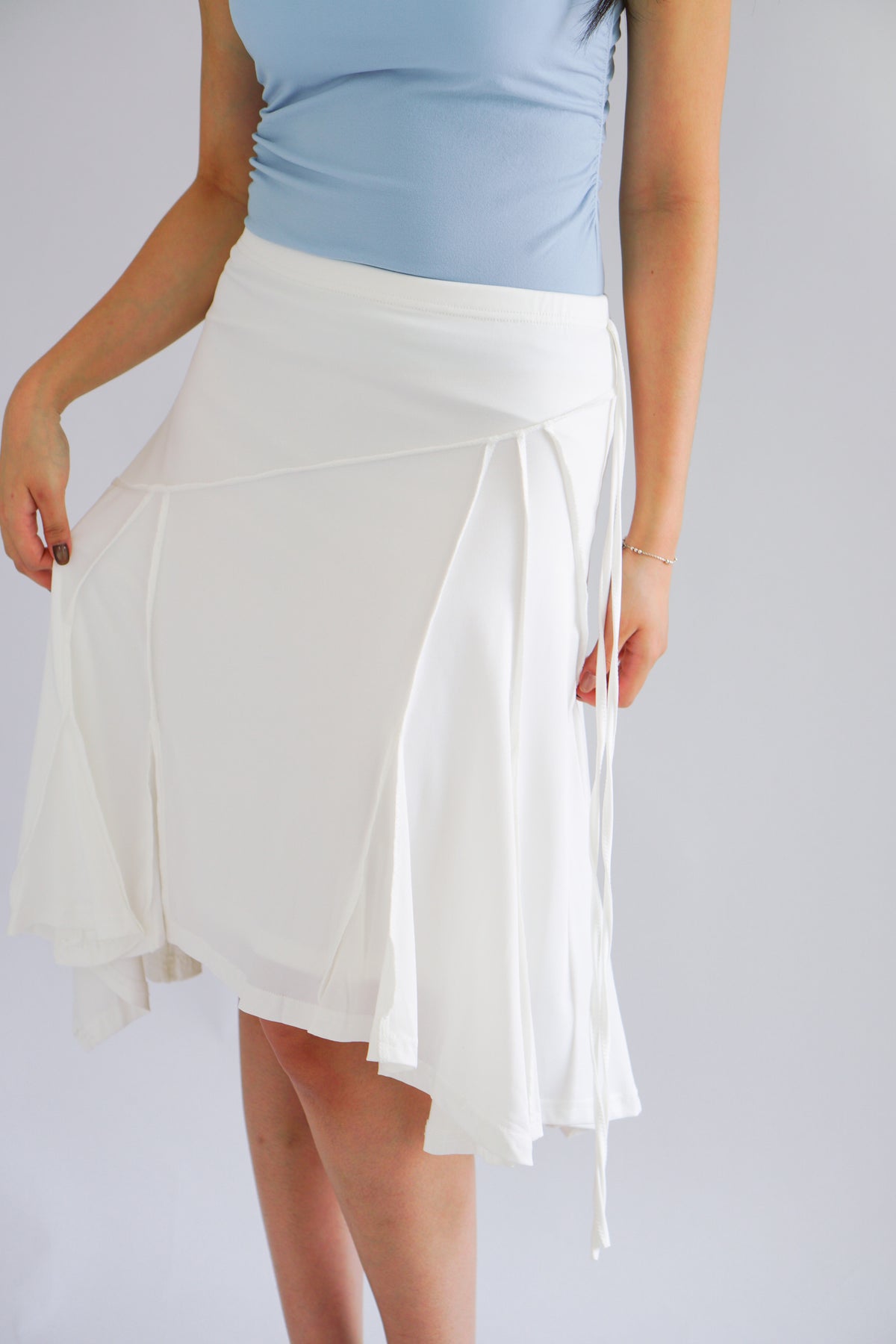Jaia Asymmetrical Midi Skirt in White