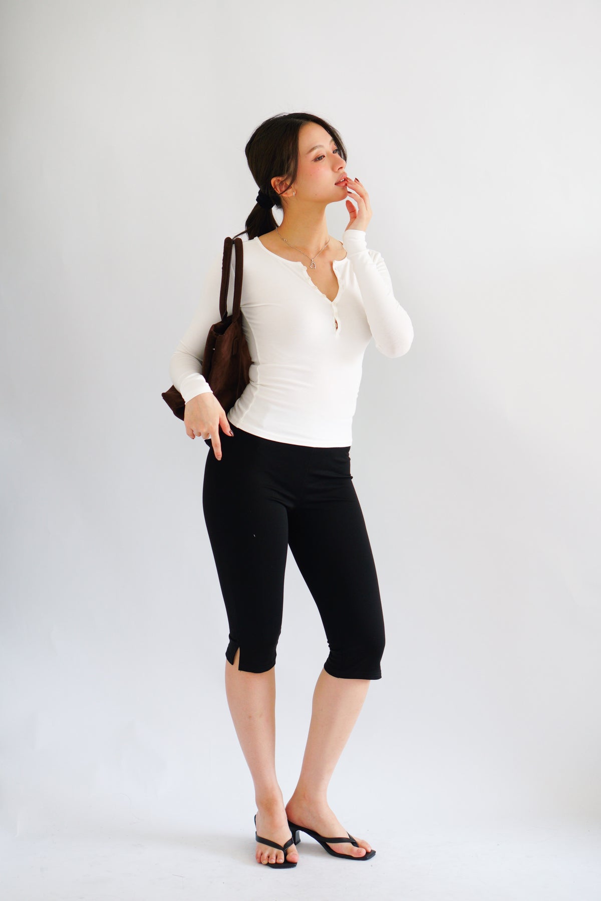(BACKORDER) Clemence Capri Pants with Belt Hooks in Black