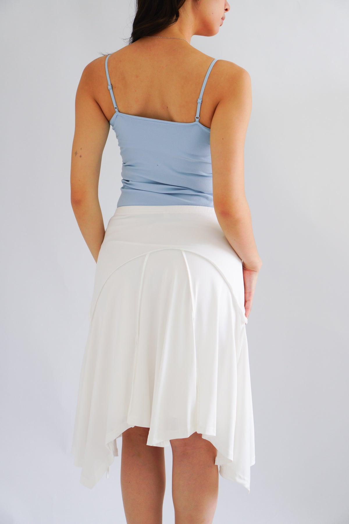 Jaia Asymmetrical Midi Skirt in White