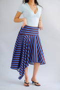 Vivia Stripes Asymmetrical Skirt in Brown & Blue