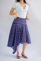 Vivia Stripes Asymmetrical Skirt in Brown & Blue