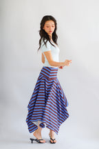 Vivia Stripes Asymmetrical Skirt in Brown & Blue