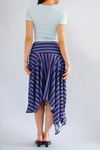 Vivia Stripes Asymmetrical Skirt in Brown & Blue