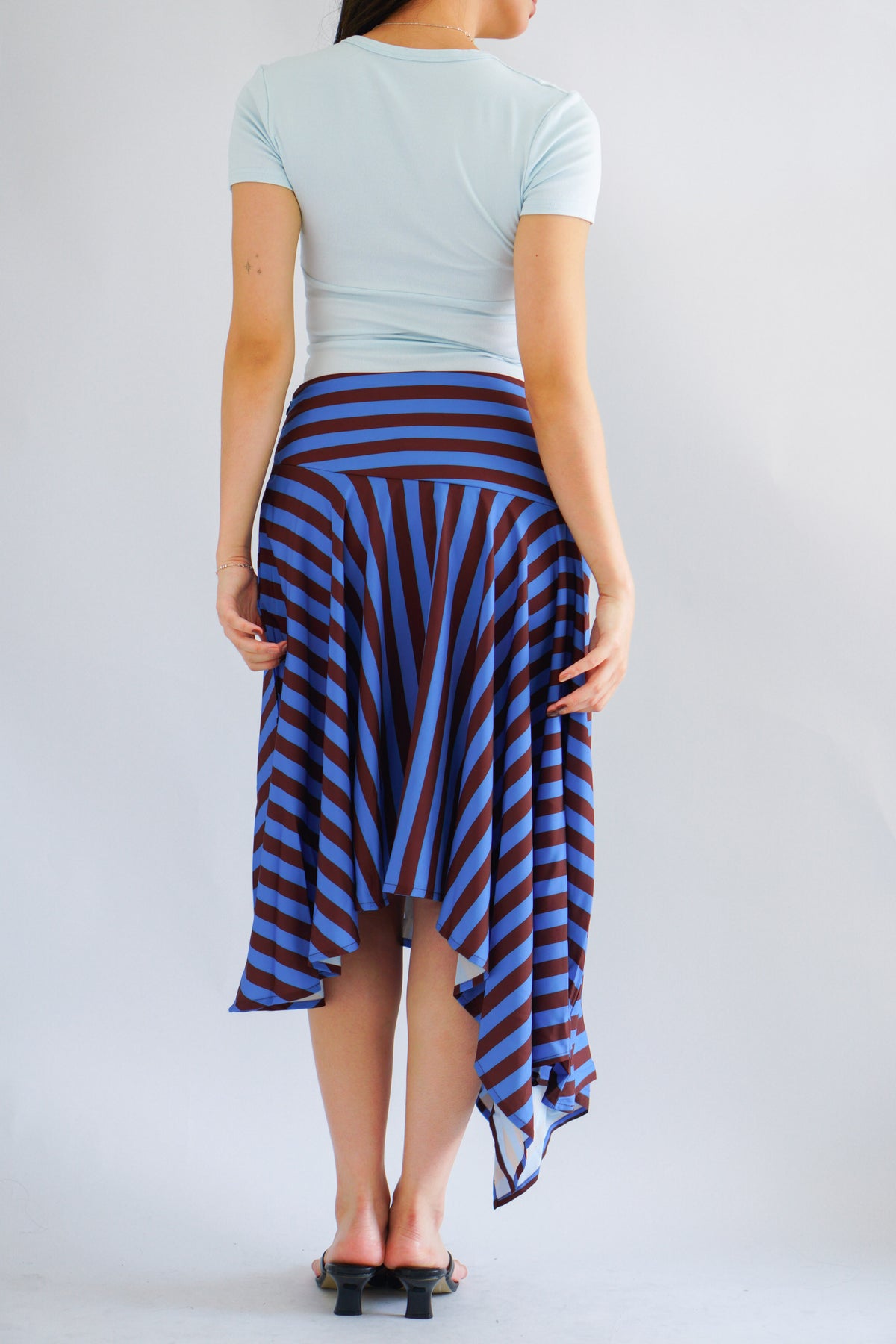 Vivia Stripes Asymmetrical Skirt in Brown & Blue