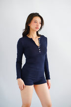 (BACKORDER) Solange Button Down Lounge 2 Piece Set in Dark Blue