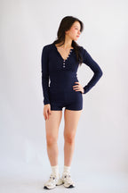 (BACKORDER) Solange Button Down Lounge 2 Piece Set in Dark Blue