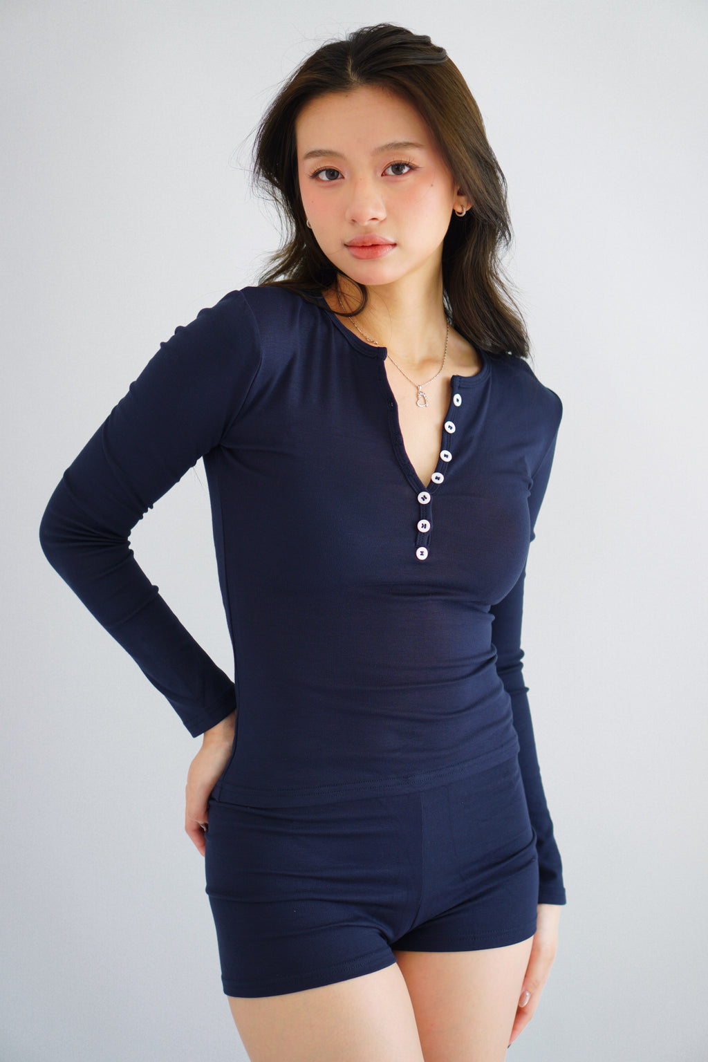 (BACKORDER) Solange Button Down Lounge 2 Piece Set in Dark Blue