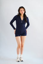 (BACKORDER) Solange Button Down Lounge 2 Piece Set in Dark Blue