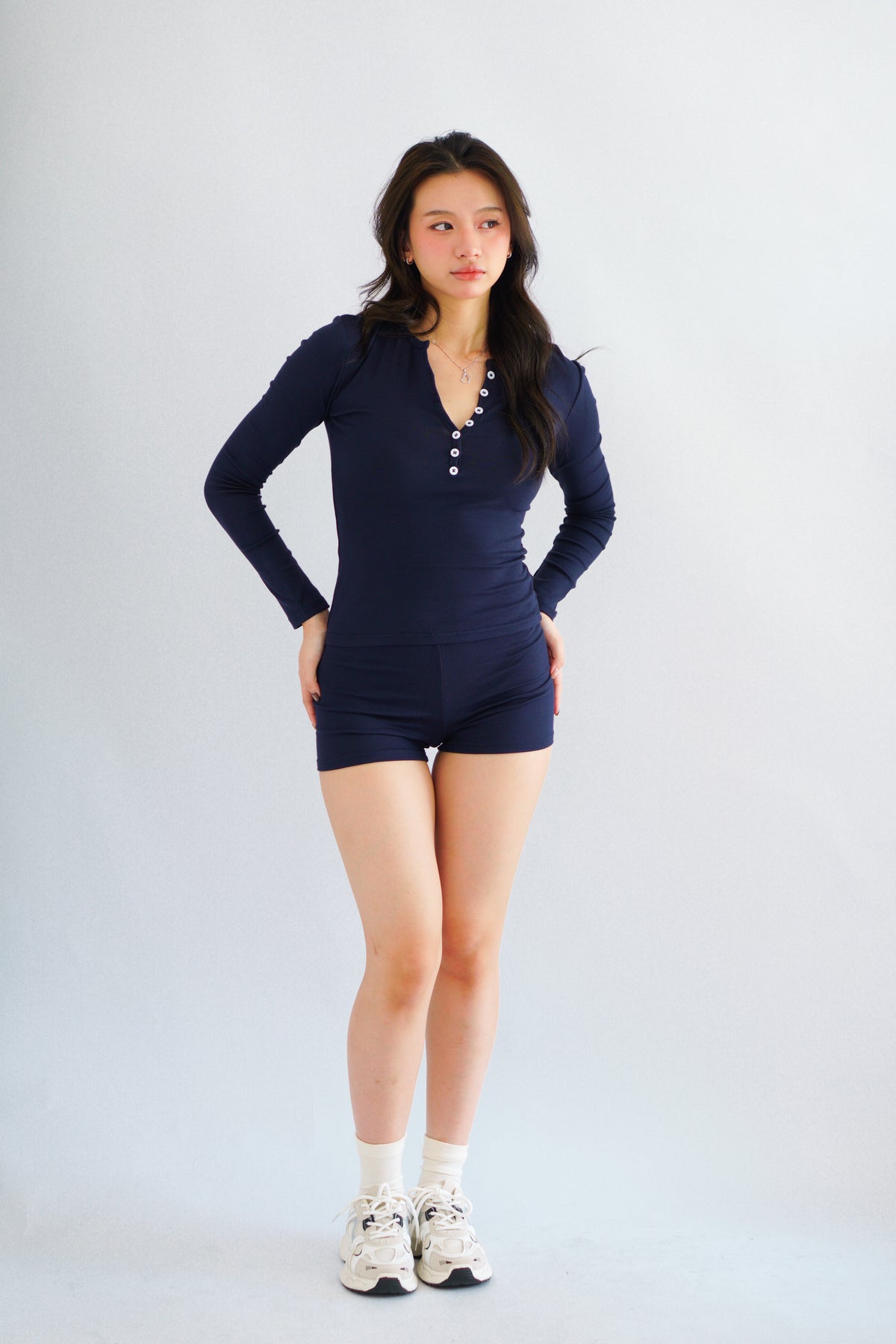 (BACKORDER) Solange Button Down Lounge 2 Piece Set in Dark Blue