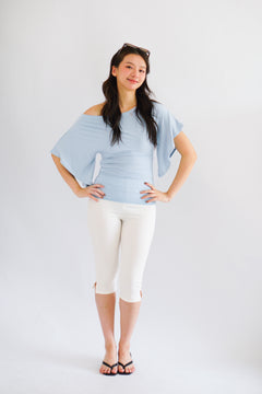 Sabrina Flutter Sleeves Ruched Waist Top in Blue