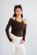 (BACKORDER) Nyra Faux 2 Piece Long Sleeve Lace Top in Brown