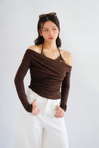 (BACKORDER) Nyra Faux 2 Piece Long Sleeve Lace Top in Brown