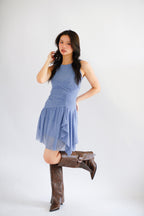 Orla Ruched Draped Dress in Blue