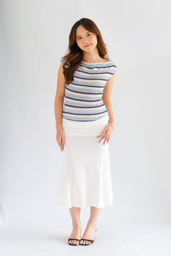 Atalia Stripes Textured Top in Blue