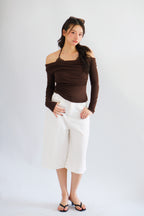(BACKORDER) Nyra Faux 2 Piece Long Sleeve Lace Top in Brown