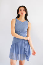 Orla Ruched Draped Dress in Blue
