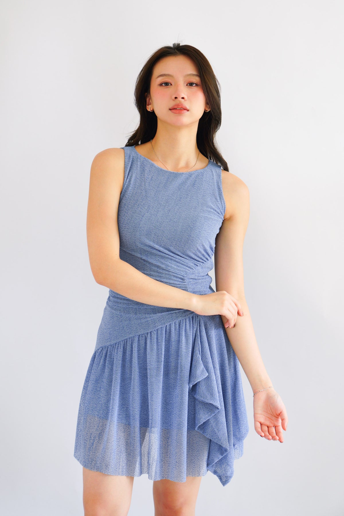 Orla Ruched Draped Dress in Blue