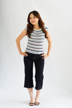 Atalia Stripes Textured Top in Blue