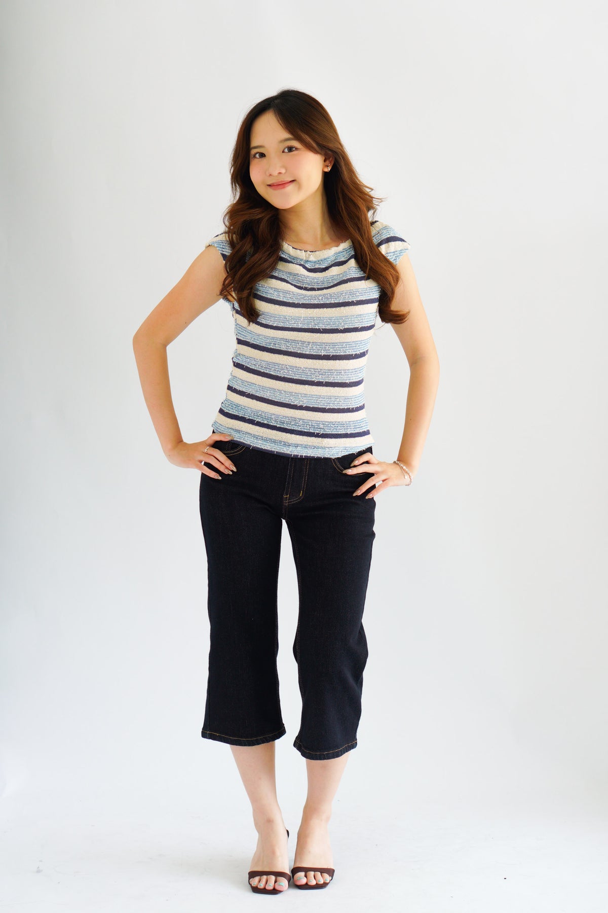 Atalia Stripes Textured Top in Blue