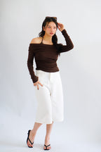 (BACKORDER) Nyra Faux 2 Piece Long Sleeve Lace Top in Brown
